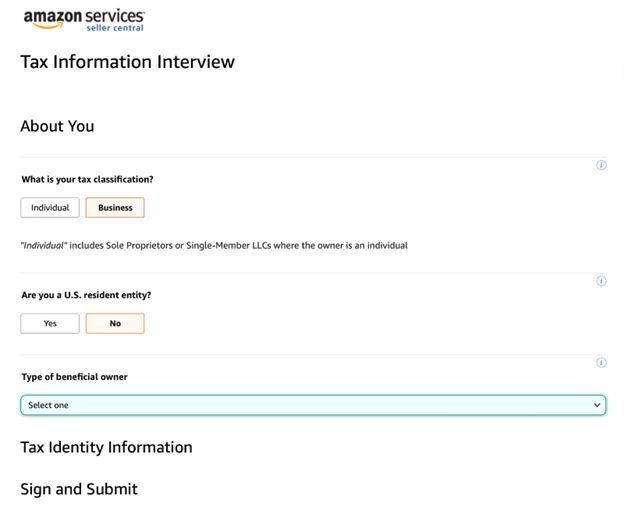 Amazon tax interview business